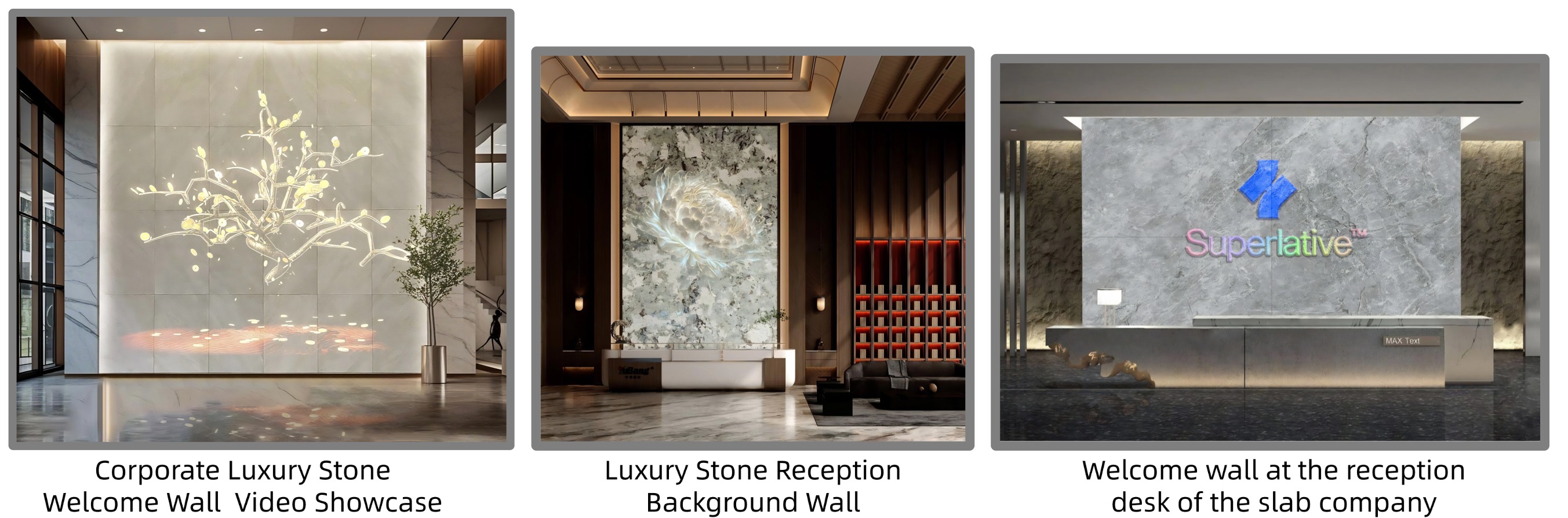 Aplicaci&oacute;n de pared de bienvenida de materiales de construcci&oacute;n digitales.